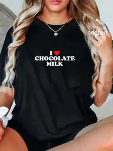 100% Cotton I Love Chocolate Milk Heart T-Shirt Yummy Drink Shirt T-Shirt
