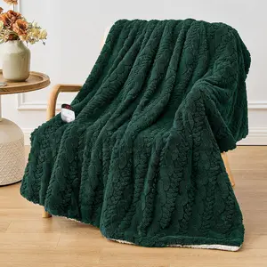 Electric Heated Throw Blanket - Jacquard Shaggy Sherpa 50"x60" Fast Heating Bed Blankets with 6 Heating Levels & 4 Hours Auto Off, Over-Heated Protection E