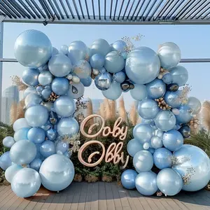 Blue Balloon Garland Double Stuffed Baby Light Blue Balloons Different Sizes 18/12/5In Thick Latex Pearl Balloon Arch For Baby Shower Wedding Bridal Birthday Boy‘S Party Decorations