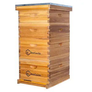 BeeCastle 10 Frame Beeswax Coated Dipped Langstroth Beehive Deep Medium Box with Wooden Frame & Beeswax Plastic Foundation for Beginners Pro Beekeepers Home Insulation Cedarwood Waterproof Beekeeping