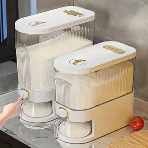 Large Capacity Rotating Rice Dispenser With Divider - Waterproof, Moisture-Proof, And Insect-Proof Grain Storage Container, Suitable For Kitchen Organization