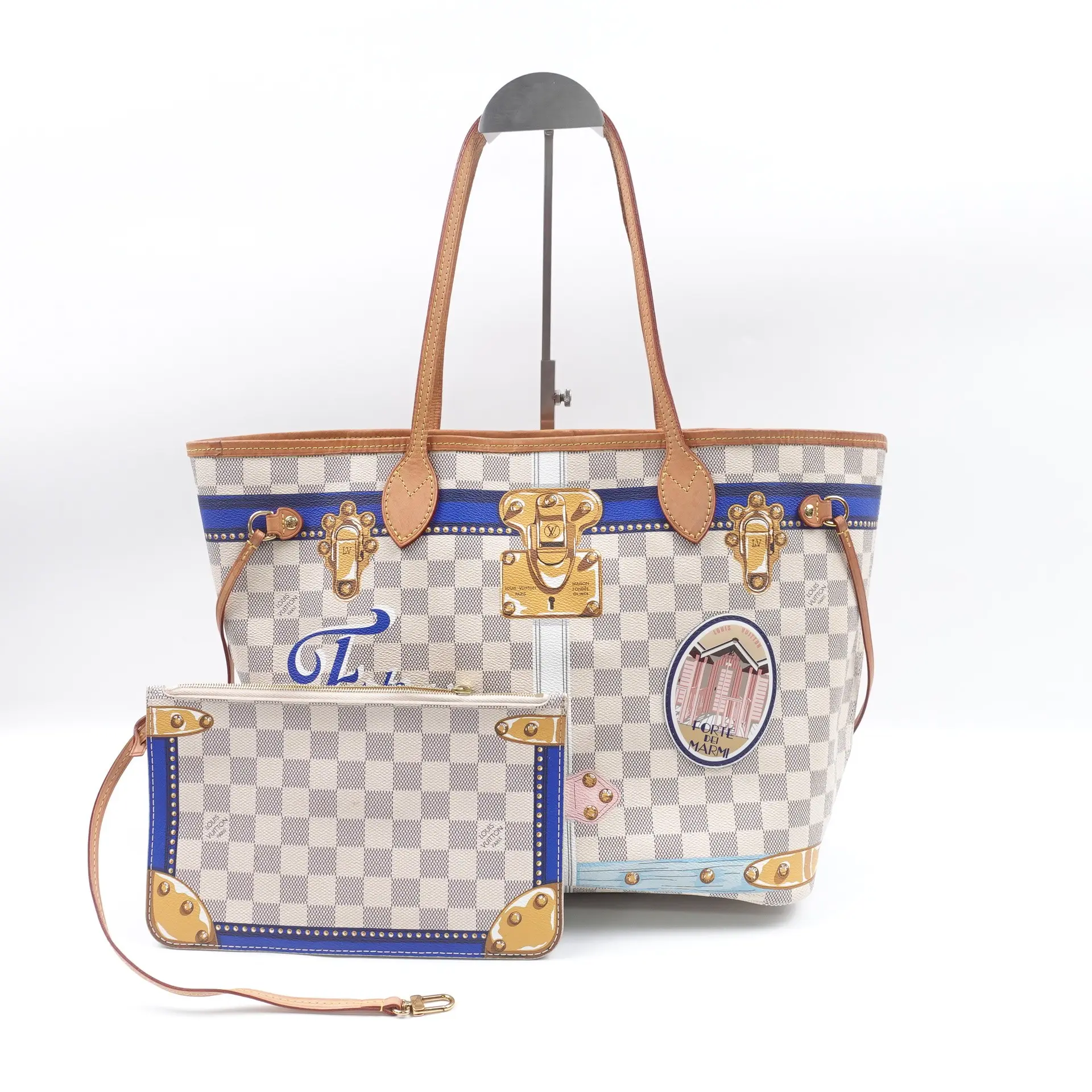 Pre-owned Louis Vuitton Coated Canvas Shoulder Bags Neverfull MM Damier Azur Shoulder Bag T10391755