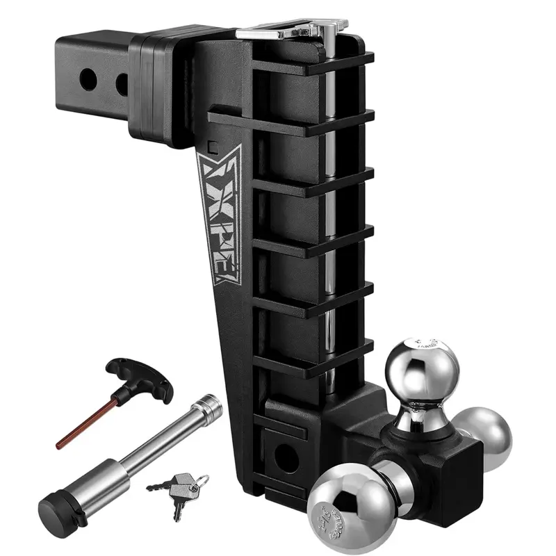XPE 3-Ball Adjustable Trailer Hitch, 2.5" Receiver, 6"/10" Drop/Rise Options, 18,500 lbs GTW, Built-in Hook with Lock & Keys