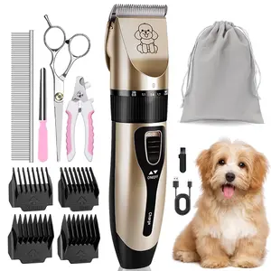 Ceenwes Dog Clippers Low Noise Pet Clippers Rechargeable Trimmer Cordless Grooming Tool Professional Dog Hair Trimmer with Comb Guides Scissors for Dogs Cats & Others（Gold）