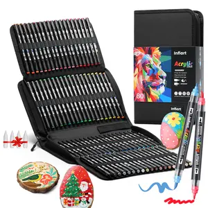 Acrylic Paint Pens,Automatic Ink Control Dual Tip Paint Markers with Fine Tip and Brush Tip Pens for Stone, Wood, Canvas, Calligraphy, Ceramic, Metal, Glass, Rock Painting,Art Supplies Kit With Portable Case