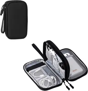 Waterproof Travel Tech Organizer Double-Layer Cable & Electronics Storage Bag with Tangle-Free Mesh Pockets and Shockproof Design for Travel Work or School
