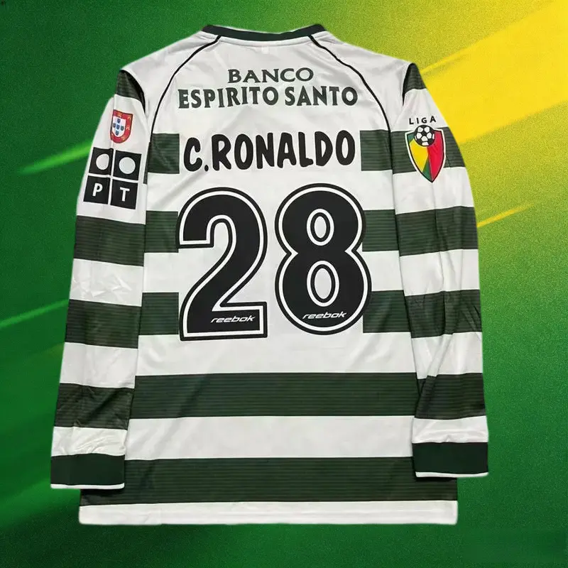 portuguese super league 01-03 sporting isbon retro jersey home No.28 long and short sleeves sporting cp football jersey