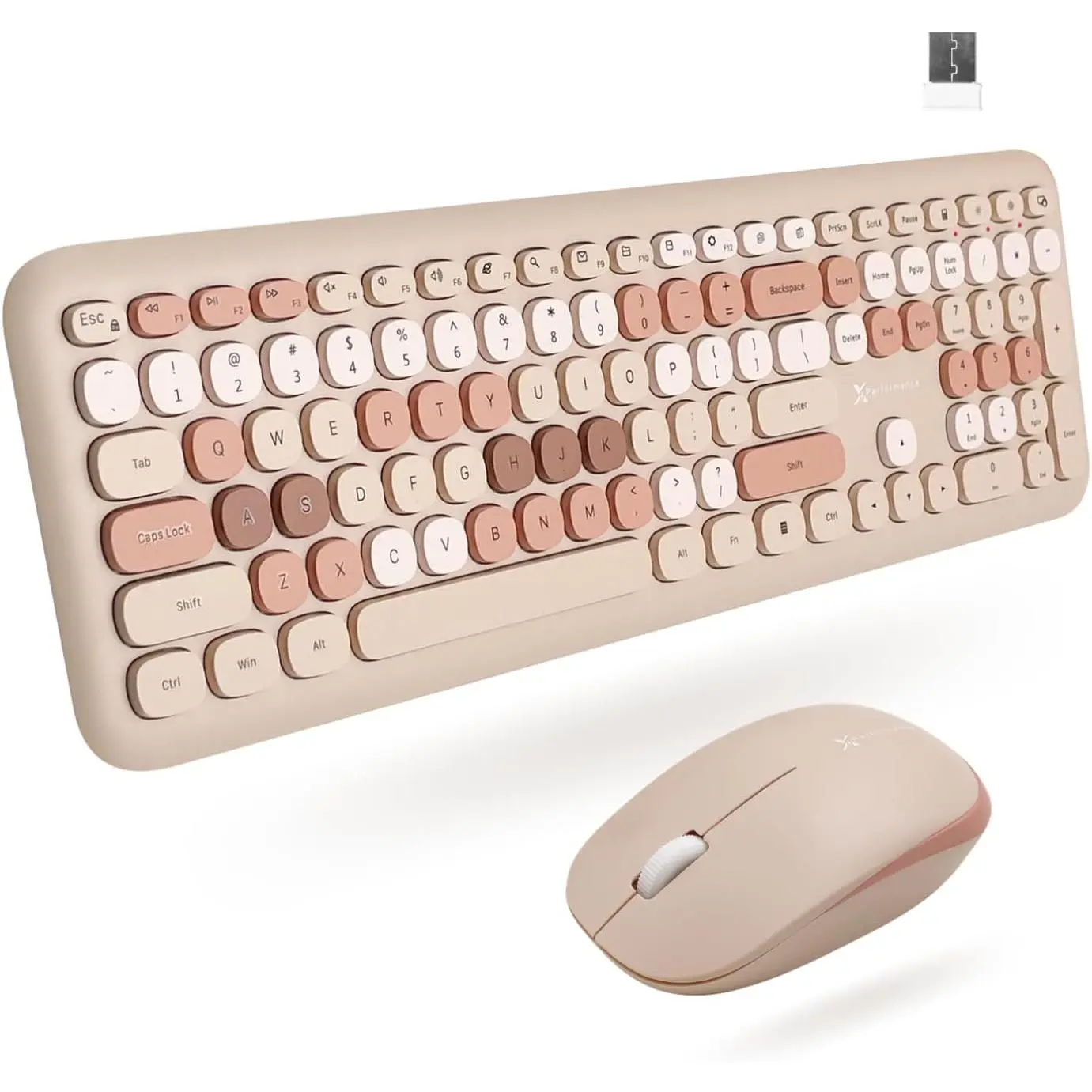 Colorful Keyboard and   - 2.4G Aesthetic  Keyboard and  Combo with Bubble  - Cute Typewriter Keyboard and  for Computer PC Laptop Windows & Chrome (Brown)