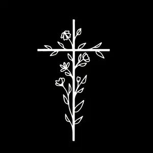 1PC Personalized Accent Floral Cross Stickers, Fresh Graphic Car Rearview Mirror Decals, Waterproof & Wear-resistant, Suitable for E-scooters, Backpacks, Skateboards and More, Express Self Attitude, Hot-selling Exclusive Decals