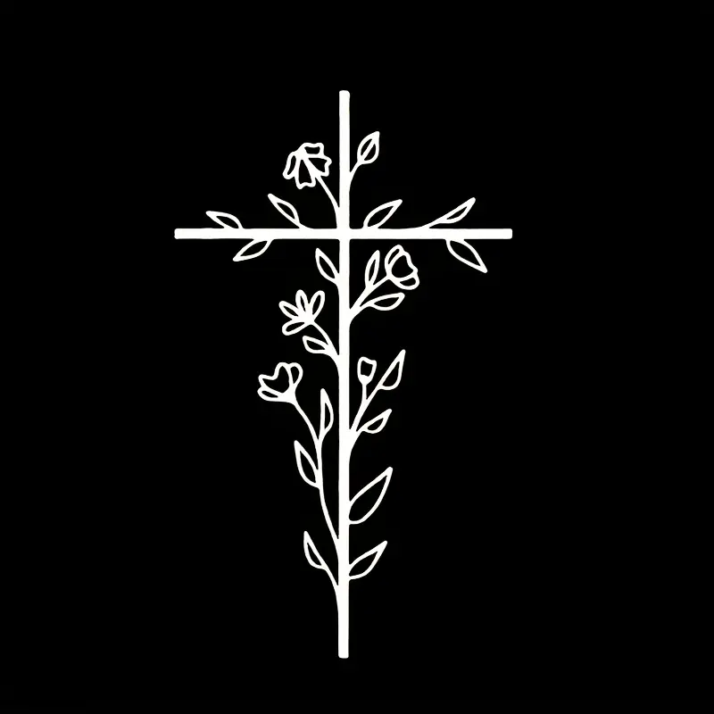 1PC Personalized Accent Floral Cross Stickers, Fresh Graphic Car Rearview Mirror Decals, Waterproof & Wear-resistant, Suitable for E-scooters, Backpacks, Skateboards and More, Express Self Attitude, Hot-selling Exclusive Decals