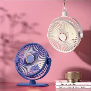 Portable Mini Fan, USB Rechargeable Desktop Fan with Hook, Silent Desk Fan, Wireless Ceiling Fan with LED Night Light for Home, Camping, Office, USB Cooling Fan