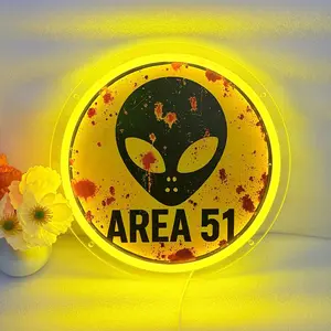Area 51 Alien Neon Sign,Alien Neon Sign,Retro Alien Wall Art,UFO Themed Wall Decor, Man Cave/Game Room/Bar/Beer/Game Room Decoration, Bedroom Decor,Unique Sci-Fi Gift for Alien & UFO Enthusiasts