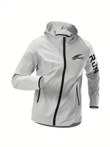 Men's Summer Sports Jacket, Quick-Dry Breathable Fabric, Run Letter Print, Suitable for Gym Commuting, Casual Loose-Fitting Sun-Suit, Athletic Outerwear