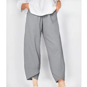 Cotton Linen Pants for Women 2025 Summer Casual Capri Pants Waist Elastic Comfy Loose Women's Palazzo Trousers with Pockets