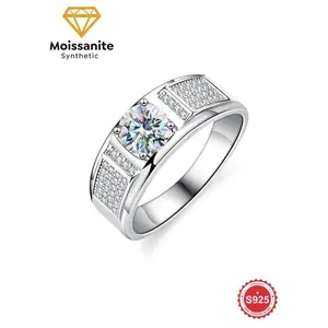 S925 Sterling Silver Fashion Synthetic Moissanite Engagement Ring, Luxury Engagement Ring for Men, Fine Jewelry Gift for Boyfriend