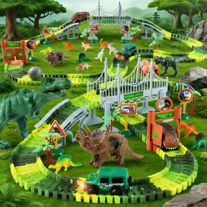 Dinosaur Race Track Toy 215 PCS with Motorized Train – Flexible DIY Track Set, Interactive Educational Toy for Toddlers Kids Indoor Play Enhanced Focus Groovy Gift  Best Friend Birthday Gift