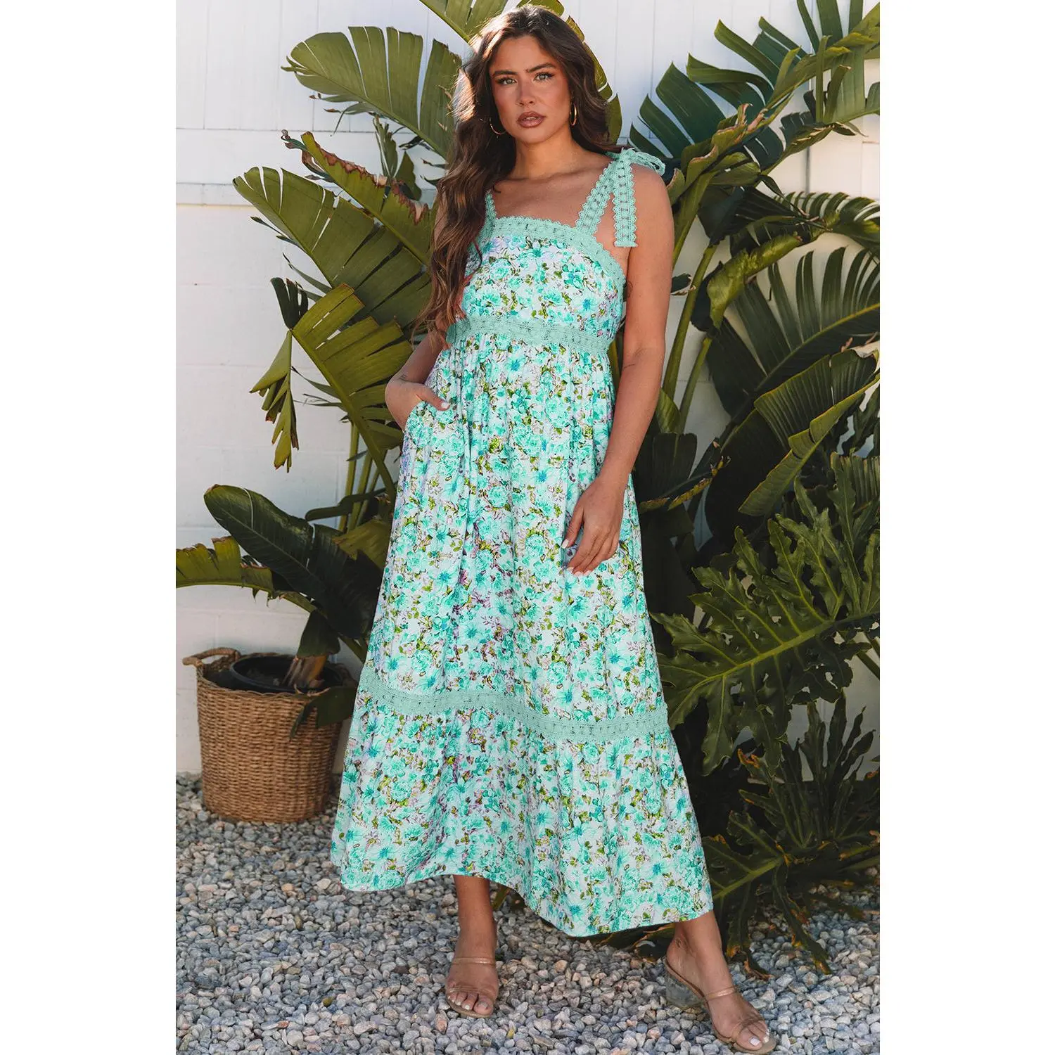 Green Floral Lace Tied Strap Empire Waist Maxi Dress - TikTok Shop Green Floral Lace Tied Strap Empire Waist Maxi Dress - TikTok Shop
