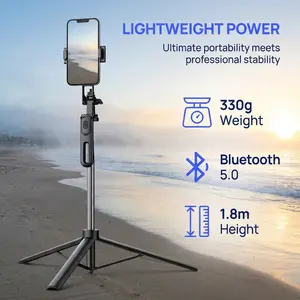 Selfie Stick Tripod, All in 1 Extendable & Portable Phone Tripod with Wireless Remote, 1.8m Extendable Travel Tripod Stand for Video Recording, Live Streaming, Vlog, TikTok, YouTube, Compatible with iPhone 15 14 13 12 Pro Max Android Samsung Smartphone