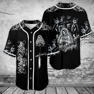 Our Lady of Guadalupe Mexico Baseball Jersey, Mexican Flag Button Down Sports Shirt