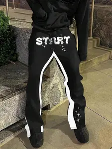 Men's Colorblock Letter Print Drawstring Waist Banded Bottom Sweatpants, Comfortable Casual Pocket Design Joggers for Spring & Fall