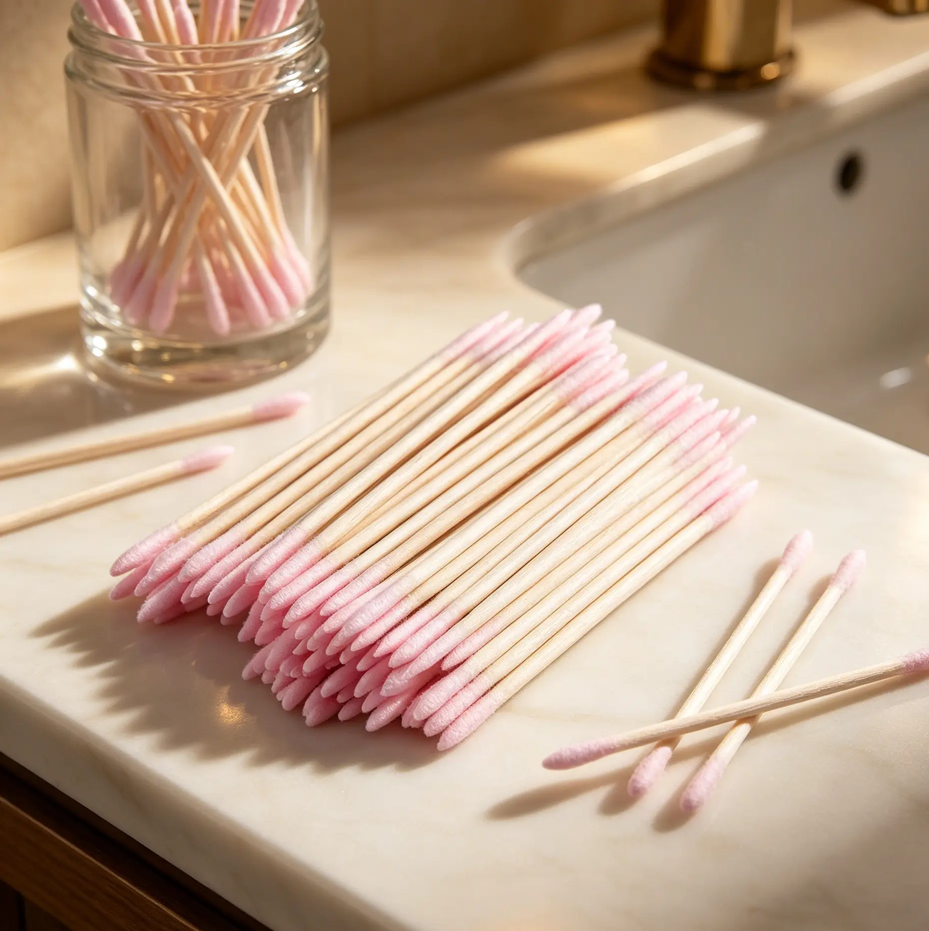 200-Piece Pack of Pointed Cotton Swabs — Pink, Double-Ended Precision Micro-Sculpting Swabs; Doubles as a Nail Polish Remover Pen, Makeup Touch-Up Tool, and Disposable Beauty Applicator.
