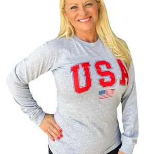 USA Flag Long Sleeve Tee - Patriotic Made in the USA Classic Cotton Shirt for Men & Women Soft Casual Round Neck Top Everyday Wear Streetwear Crewneck