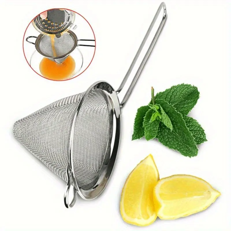 1pc 304 Stainless Steel Conical Cocktail Strainer - Single-Piece Steel Body for Perfect Juice & Drink Filtration, Essential Bar Utensil, Single-Piece Steel Cocktail Strainers, Steel Body Cocktail Strainers