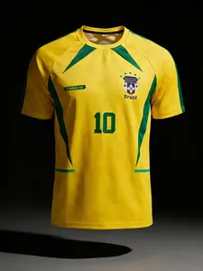 Unisex Brazil #10 Soccer Jersey, Yellow Green Retro Football T-Shirt, Breathable Quick-Dry Sportswear, World Cup Fan Merch, Streetwear Casual Top, For Soccer Fans & Streetwear Enthusiasts