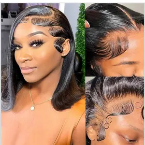 Bob Wig Human Hair 13x4 Lace Front Wigs 100% Human Hair Pre Plucked Straight Natural Black short Wig for Black Women Short Bob Frontal Wigs(8,10,12 inch short wigs)