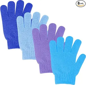 4Pcs Exfoliating Wash Gloves Dual Texture Bath Gloves for Shower Body Scrub Exfoliating Mitt Dead Skin Remover Exfoliator Mitten Natural Body Loofah Washcloth