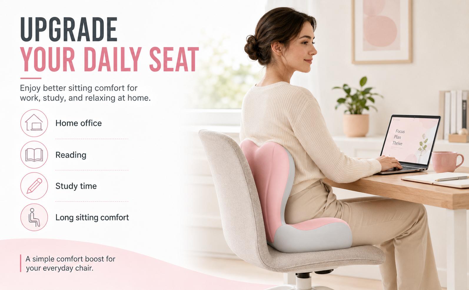 Contoured Ergonomic Memory Foam Seat & Backrest Cushion - Single Unit, Universal Desk & Office Use, Lumbar/Coccyx Tailbone Relief, Hip Comfort for Gamers, Washable Cover, Pink Gray Outdoor Pads