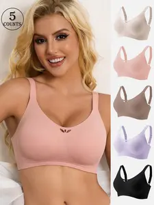 Women's Sports Bras Set of 5 with Buckle Design, Easy Wear, Breathable Mesh, Wide Shoulder Straps, Medium Support, All Seasons