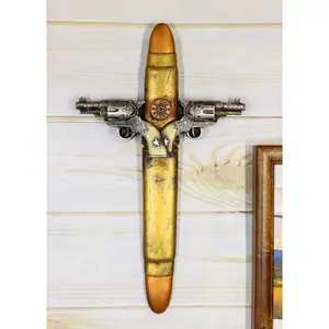 Rustic Western Dual Handgun Pistols with 12 Gauge Bullet Shell Casing Wall Cross