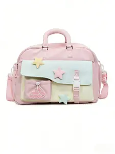 Dopamine Star Color Block Fitness Bag, Sweet Girl Style, Crossbody Handbag, Large Capacity, Student Commute Travel Bag