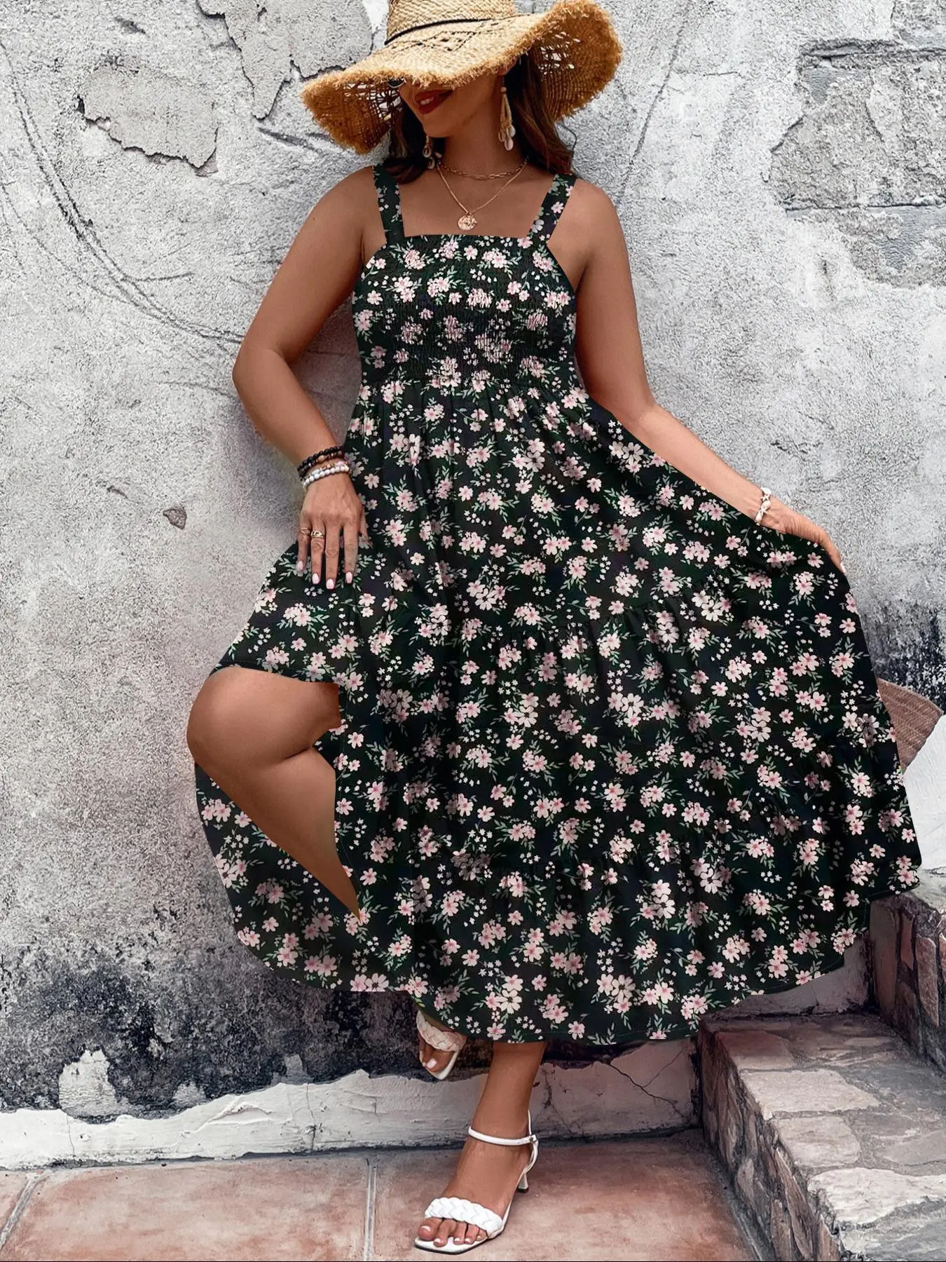 chinese dress ladies Womens Summer Dot Puff Sleeve Ruffle Shirred Waist A Line Dress Short  Dresses at Amazon Women's Clothing store main image 0
