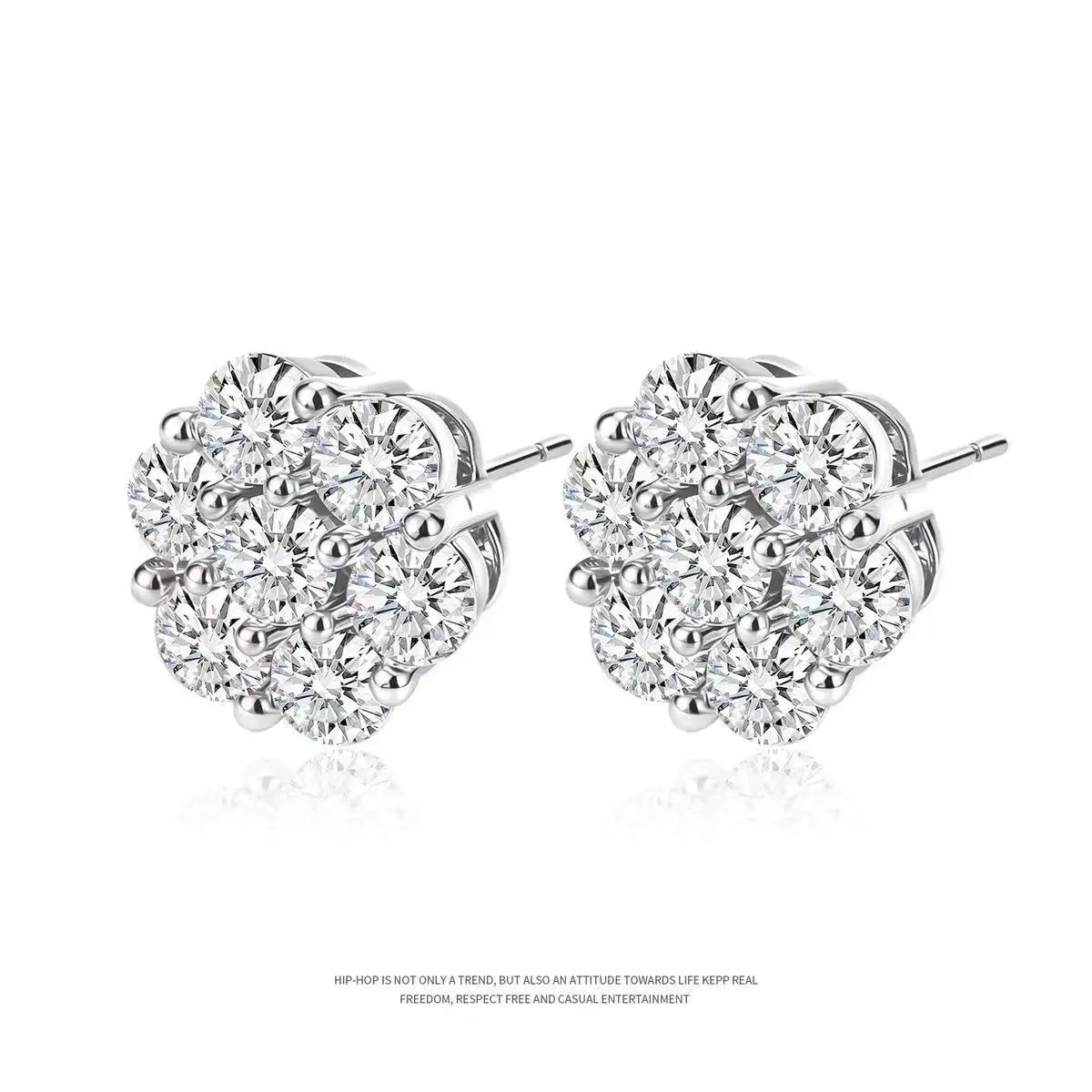 T099 Iced VVS Moissanite Cluster Earrings S925 Sterling Silver Hypoallergenic For Men Women