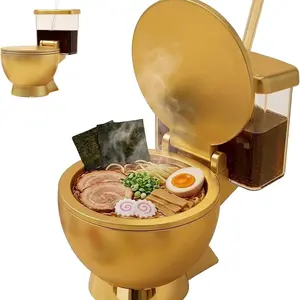 Golden Toilet Shaped Ramen Bowl Set with Lid & Side Drink Cup, Funny Novelty Toilet Bowl Noodle Soup Bowl, Unique Gag Gift Ceramic Instant Ramen Container for Ramen Lovers Prank Party Decor