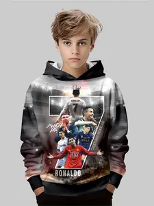 Boys' Ronaldo 7 Hoodie, Graphic Print Hoodie, Casual Fitted Design, Soft Comfortable Fabric, Trendy & Versatile, Perfect for Fall Winter Seasons