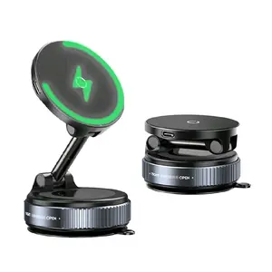 Vacuum Magnetic Car Phone Holder Wireless Charging 360 Degree Adjustable Black LED One-Handed Operation Full Range Multi-Angle Adjustment for Smartphones Android & iPhone