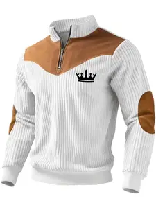 Half-high collar zipper patchwork knitted shirt for men, autumn and winter style