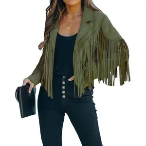 Faux Suede Fringe Jacket Western Tassel Cropped Jacket