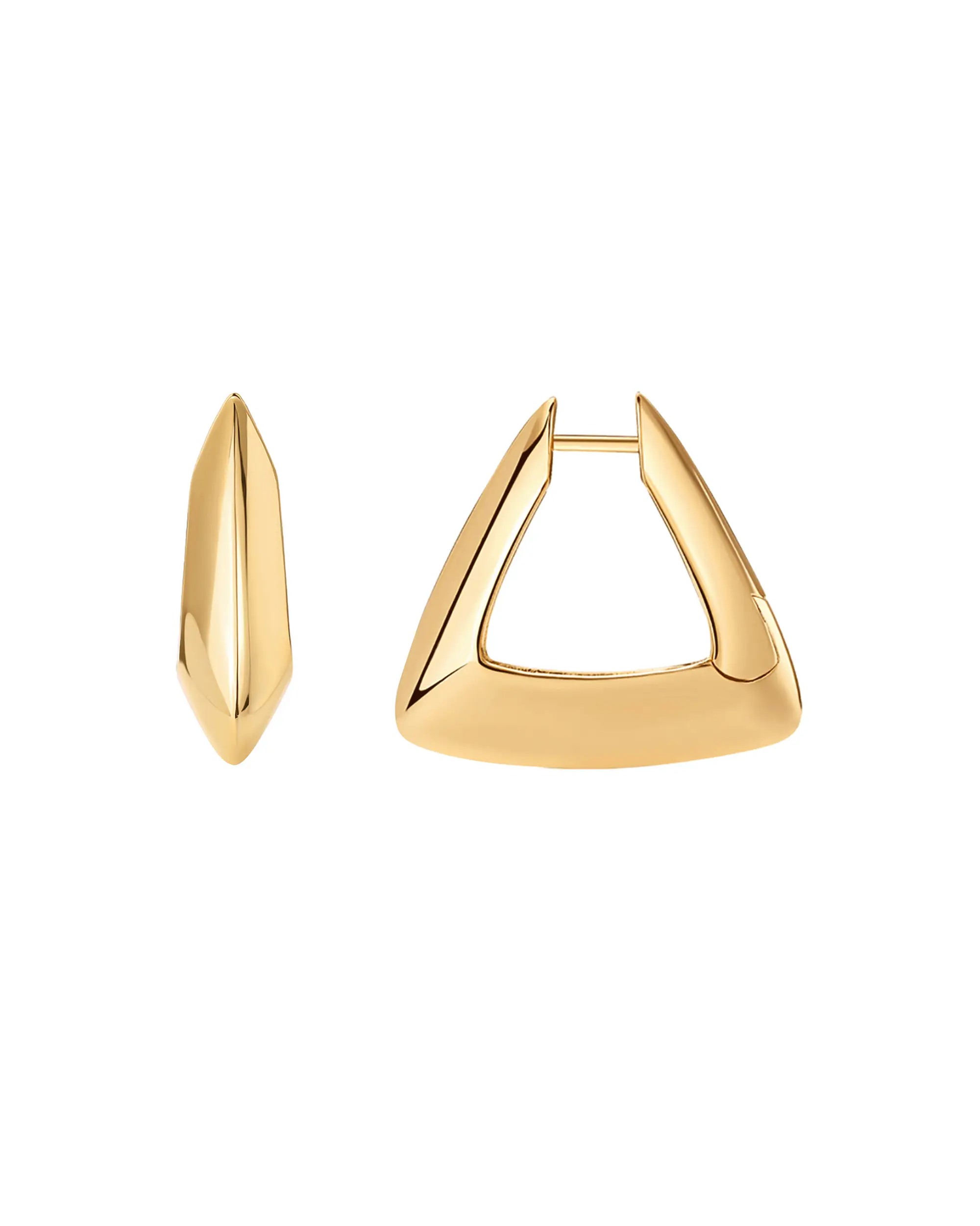 PAVOI 14K Gold Plated Sterling Silver Posts Geometric Hoop Earrings for Women - Trendy Geo Long Oval U-Shaped Link Triangle Huggie Hoops Earring