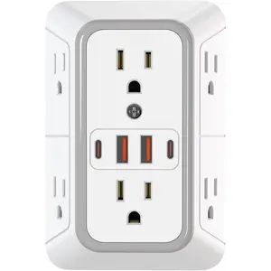 Outlet Extender Surge Protector - 6 Outlet Splitter with 4 USB Ports (2 USB C), Multiple Plug Expander Wall Charger, 3 Sided Multi Plug Wall Adapter Power Strip for  Office Kitchen Travel