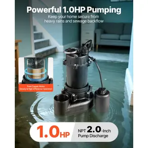fathersdaygift VEVOR Submersible Sewage Pump, 1 HP, 5200 GPH Cast Iron Sewage/Effluent Pump with Automatic Tethered Float Switch, 2-Inch NPT Discharge, 120V, 25 ft Max Lift, for Basement, Septic Tank, Residential