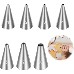 7 count Round Hole Piping Tips Set, Professional Stainless Steel Cupcake Frosting Nozzles Tool Russian Pastry Icing Dispensers Supplies for Cake Decorating Supplies Baking Set Tools(7PCS)