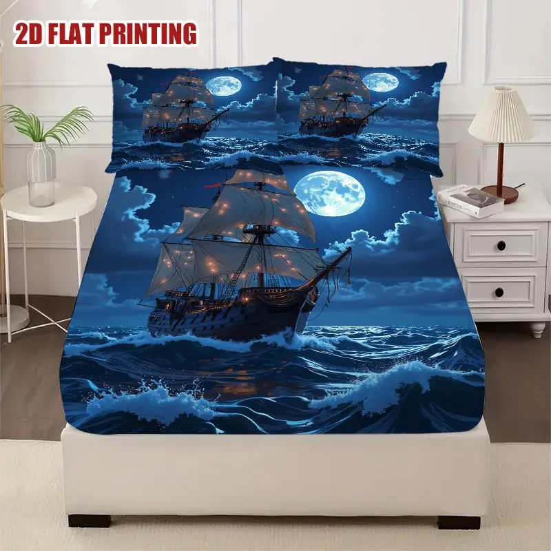 3-piece High-end Nautical Bed Sheet Set, Designed for Hotels and Luxury Inns, Includes 1 Bed Sheet and 2 Pillowcases - where elegance meets comfort