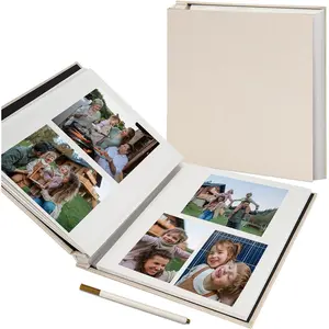 Large Photo Album Self Adhesive for 4x6 5x7 8x10 Pictures Scrapbook Album DIY Scrap Book 40 Sticky Pages with A Metallic Pen Beige