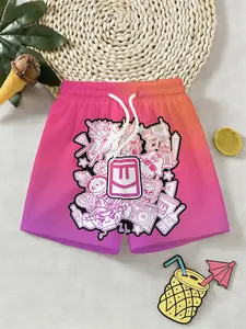 Boys Gradient 3D Cartoon Shorts, Summer Fashion Outdoor Sports Beach Pants, Breathable Comfortable Kids' Clothing Trunks