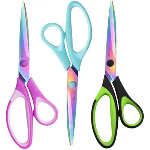 8.5" Scissors All Purpose, Multipurpose Office Scissors Set, Titanium Coating Sharp Blade, Soft Comfort-Grip, Ideal for Fabric, School, Home, Craft & Sewing, Right/Left Handed, Assorted Color, 3 Pack