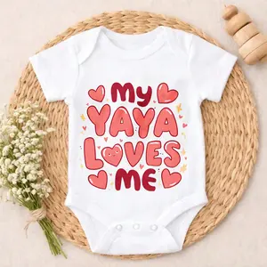 Baby Bodysuit My Yaya Loves Me Heart Print 100% Pure Cotton Non-Irritating Snap Closure Breathable Perfect For Gifting & Everyday